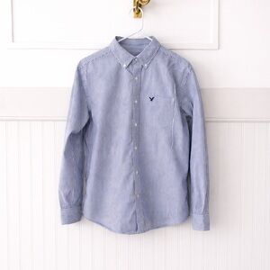 American Eagle Outfitters Men’s Light Blue & White Striped Button-Down Shirt